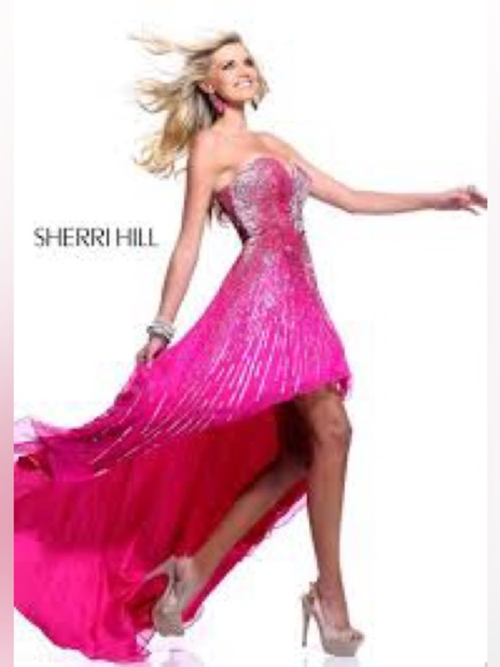 Sherri hill pink chiffon sequin dress sz 8